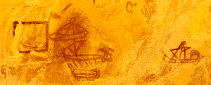 Pinturas rupestres de barcos : Imagen tratada por ordenador.